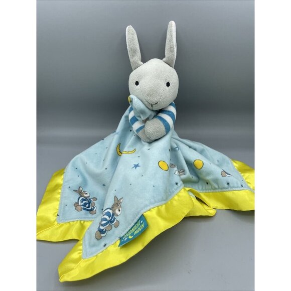 Goodnight Moon Bunny Lovey Security Blanket Plush Blue Yellow‎ - Picture 1 of 5